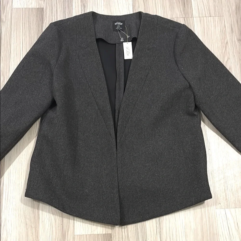 Kate Spade‎ Saturday Behind The Scenes Gray Wool Blend Blazer Jacket Size L